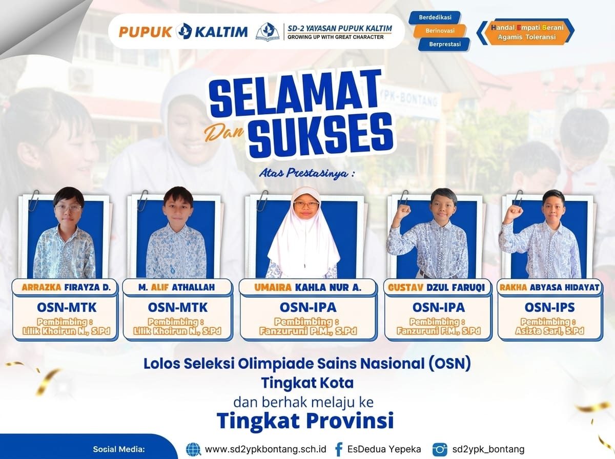 Enam Siswa SD-2 YPK Tembus OSN Tingkat Provinsi, Bawa Nama Sekolah di Kancah Kalimantan Timur