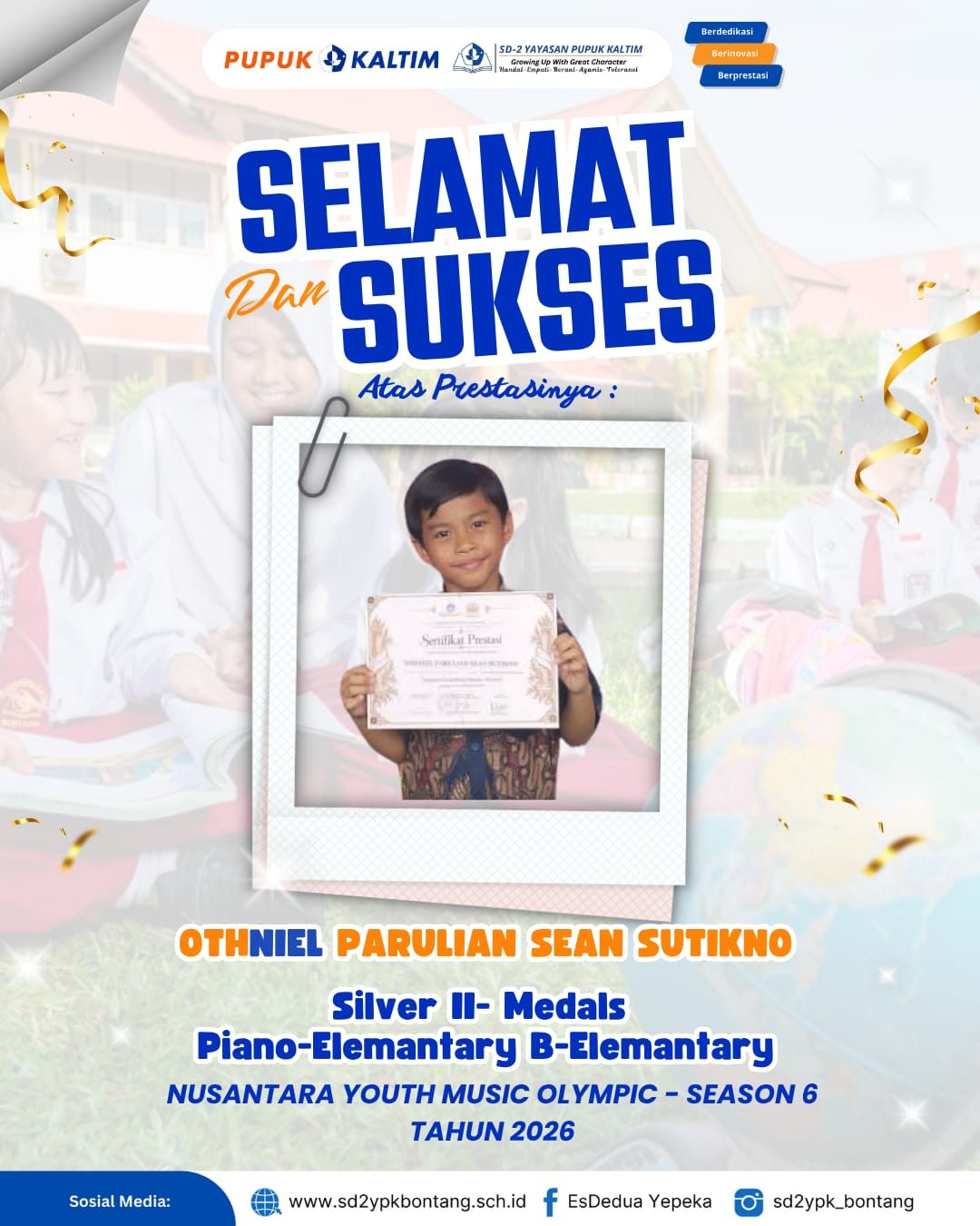Othniel Bawa Nama SD-2 YPK di Ajang Musik Nasional, Raih Silver II Nusantara Youth Music Olympic 2026