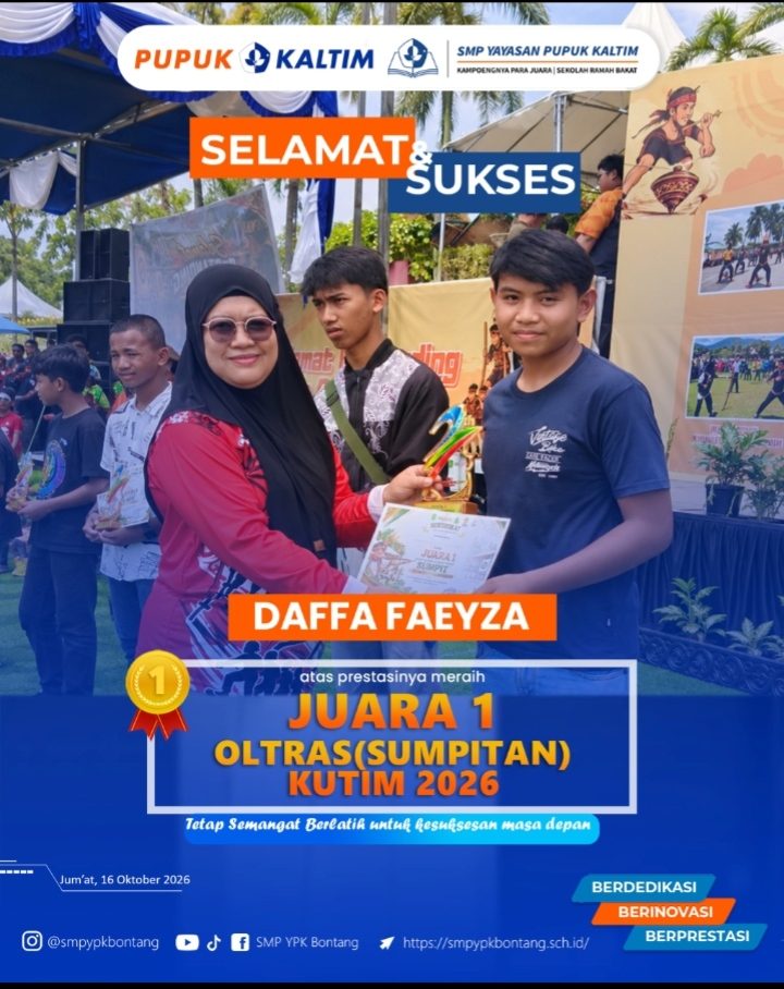 Siswa SMP YPK Bontang Daffa Faeyza Raih Juara 1 Olahraga Tradisional Sumpitan Kutim 2026
